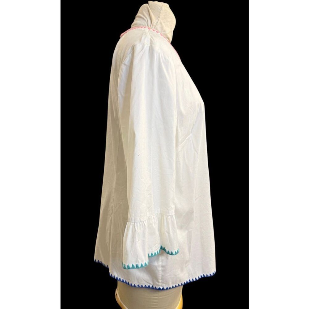 Talbots Womens White Colorful Embroidered Trim Flounce Sleeveless Top XL Spring - Picture 9 of 13